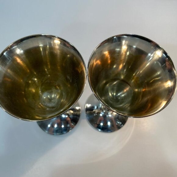 Pair of Silverplate Wine Goblets Made in Spain ~ Vintage - Picture 3 of 6